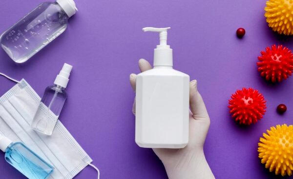 top-view-hand-holding-liquid-soap-dispenser-with-viruses top-view-hand-holding-liquid-soap-dispenser-with-viruses